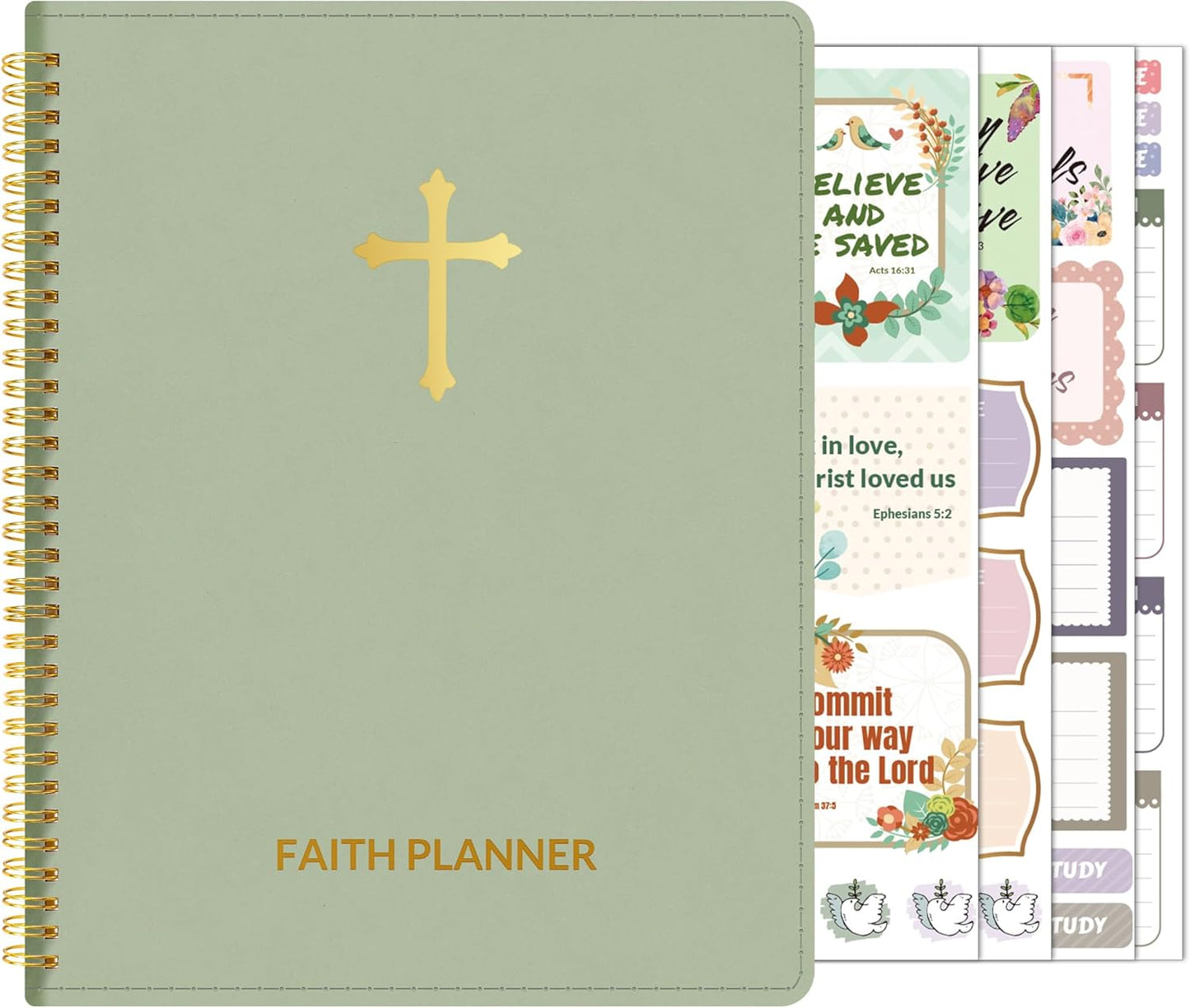 2025 Christian Planner - 12 Month Bible Journal and Prayer Planner A5 Spiral Bound, Monthly & Weekly Christian Organizer Gifts for Women Men (Grey Green)