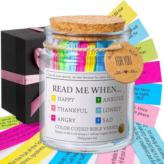 Bible Verse Jar, Read Me When Bible Verses Jar for Emotions and Feelings, Christian Gifts for Women, Graduation Gift, Bible Verses in a Jar, Prayer Hope Jar, Comes with a 48-Inch Ribbon Bow.