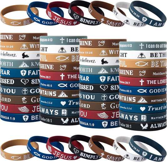 Bible Verse Bracelets – 80 Pcs Silicone Bracelets Bulk Jesus Bracelets – Cute Christian Bracelet Colored Wristbands – Comfortable and Lightweight – Perfect Religious Gifts for Men, Women