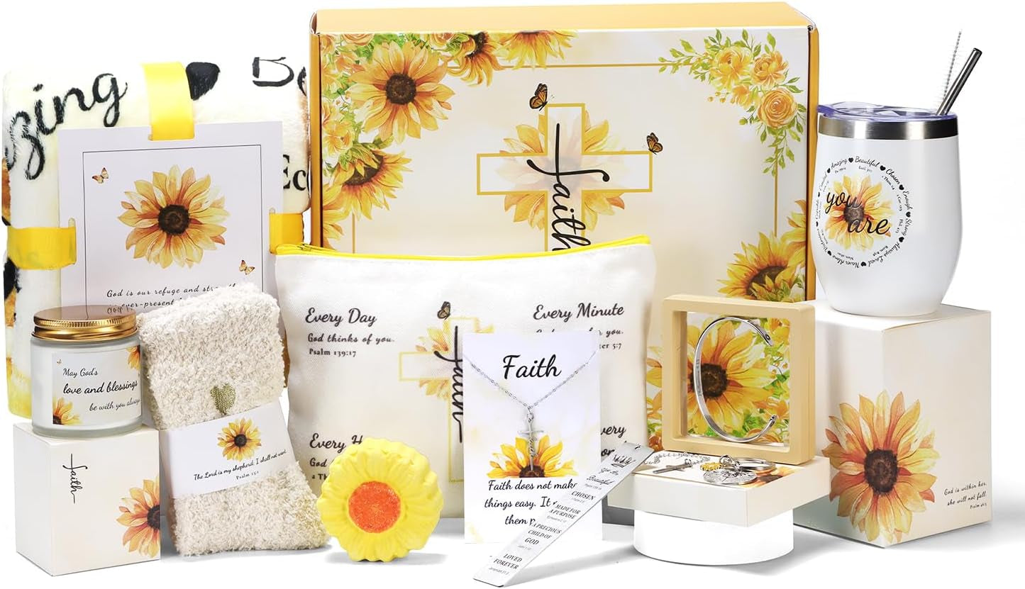 Christian Sunflower Gift Set for Women - 11-Piece Inspirational Religious Gifts Featuring Bible Verses 