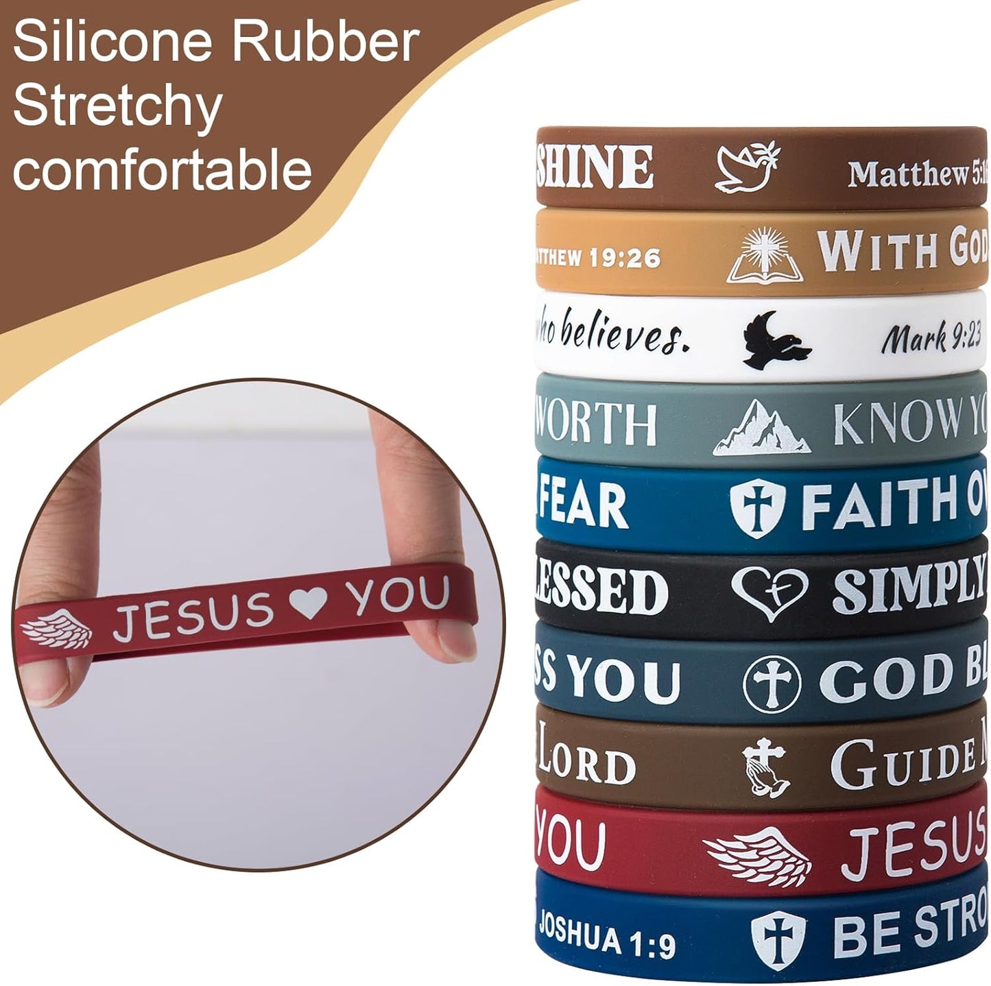 Bible Verse Bracelets – 80 Pcs Silicone Bracelets Bulk Jesus Bracelets – Cute Christian Bracelet Colored Wristbands – Comfortable and Lightweight – Perfect Religious Gifts for Men, Women