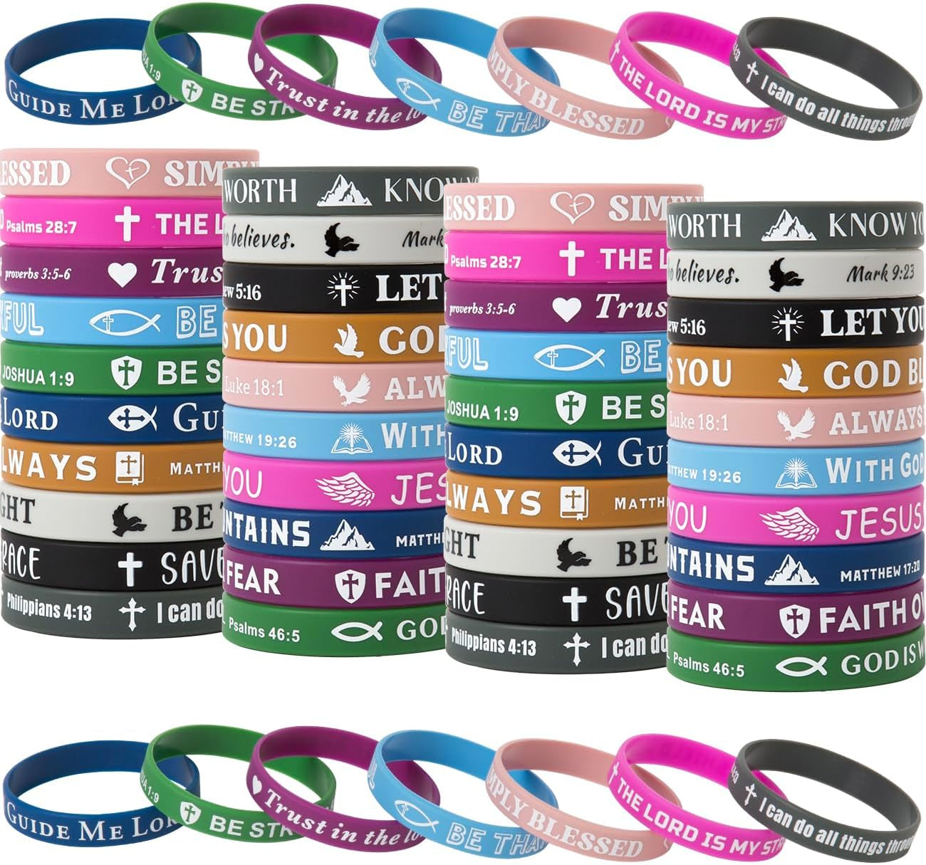 Bible Verse Bracelets – 80 Pcs Silicone Bracelets Bulk Jesus Bracelets – Cute Christian Bracelet Colored Wristbands – Comfortable and Lightweight – Perfect Religious Gifts for Men, Women