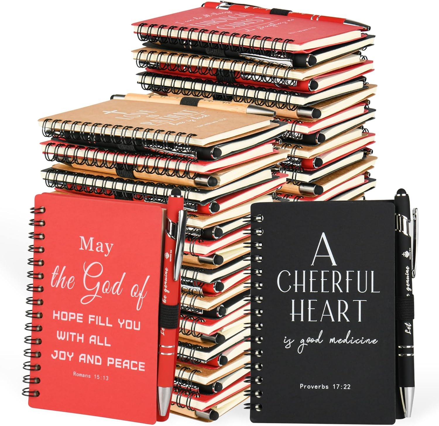 Christian Gifts Prayer Journal Christian Spiral Notebooks Bulk Journals with Christian Pens for Friends Colleagues Family Christmas Gifts(30 Sets Brown)