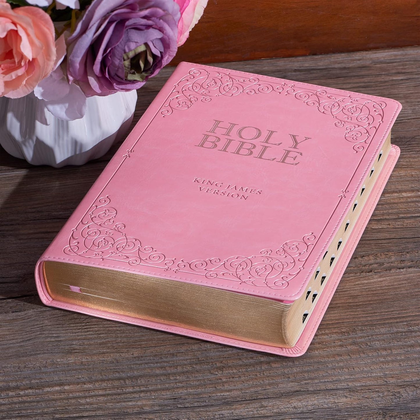 KJV Holy Bible, Giant Print Full-Size Faux Leather Red Letter Edition - Thumb Index & Ribbon Marker, King James Version, Pink (KJV Full Size GP Editions)