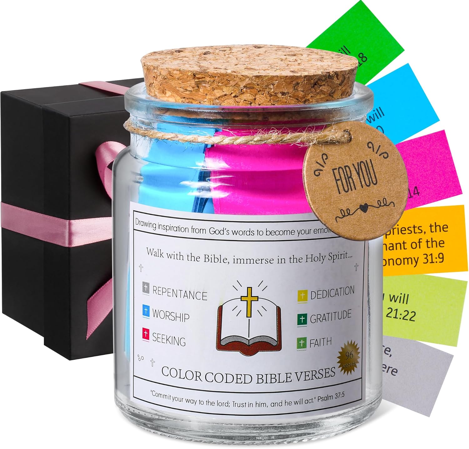 Bible Verse Jar, Read Me When Bible Verses Jar for Emotions and Feelings, Christian Gifts for Women, Graduation Gift, Bible Verses in a Jar, Prayer Hope Jar, Comes with a 48-Inch Ribbon Bow.