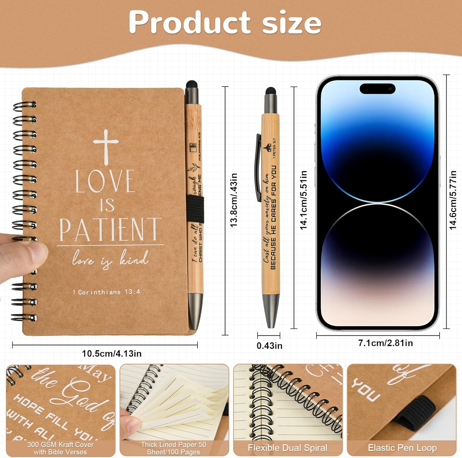 Christian Gifts Prayer Journal Christian Spiral Notebooks Bulk Journals with Christian Pens for Friends Colleagues Family Christmas Gifts(30 Sets Brown)