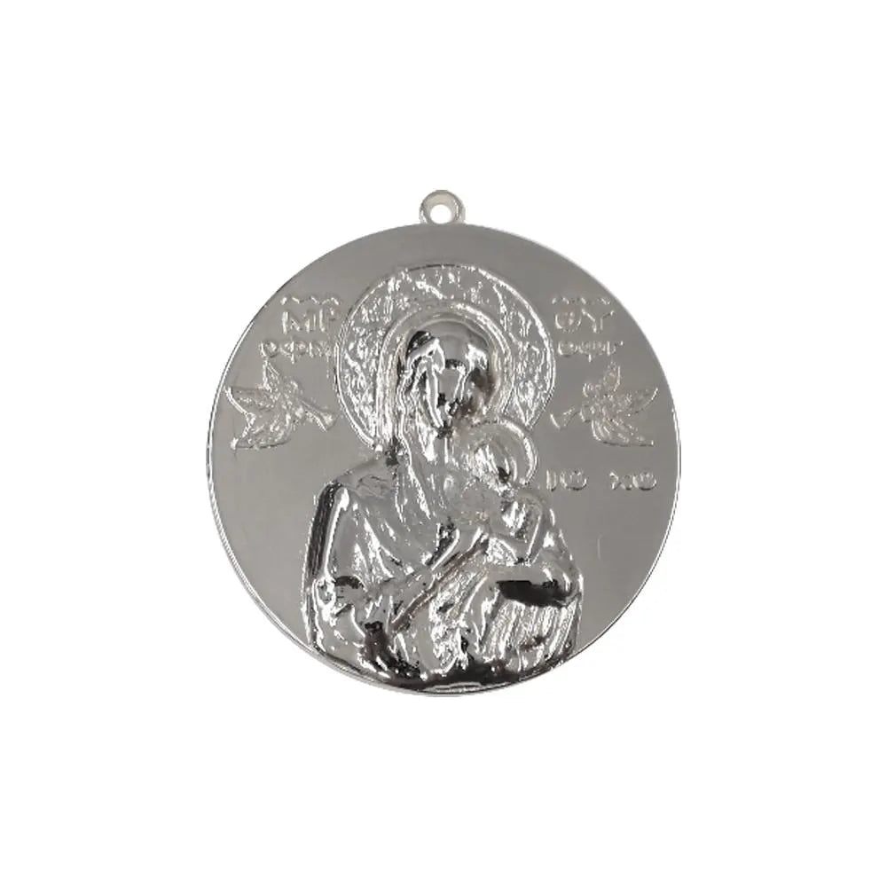 Hand Etched Silver Icon Pendant - Virgin Mary and Child