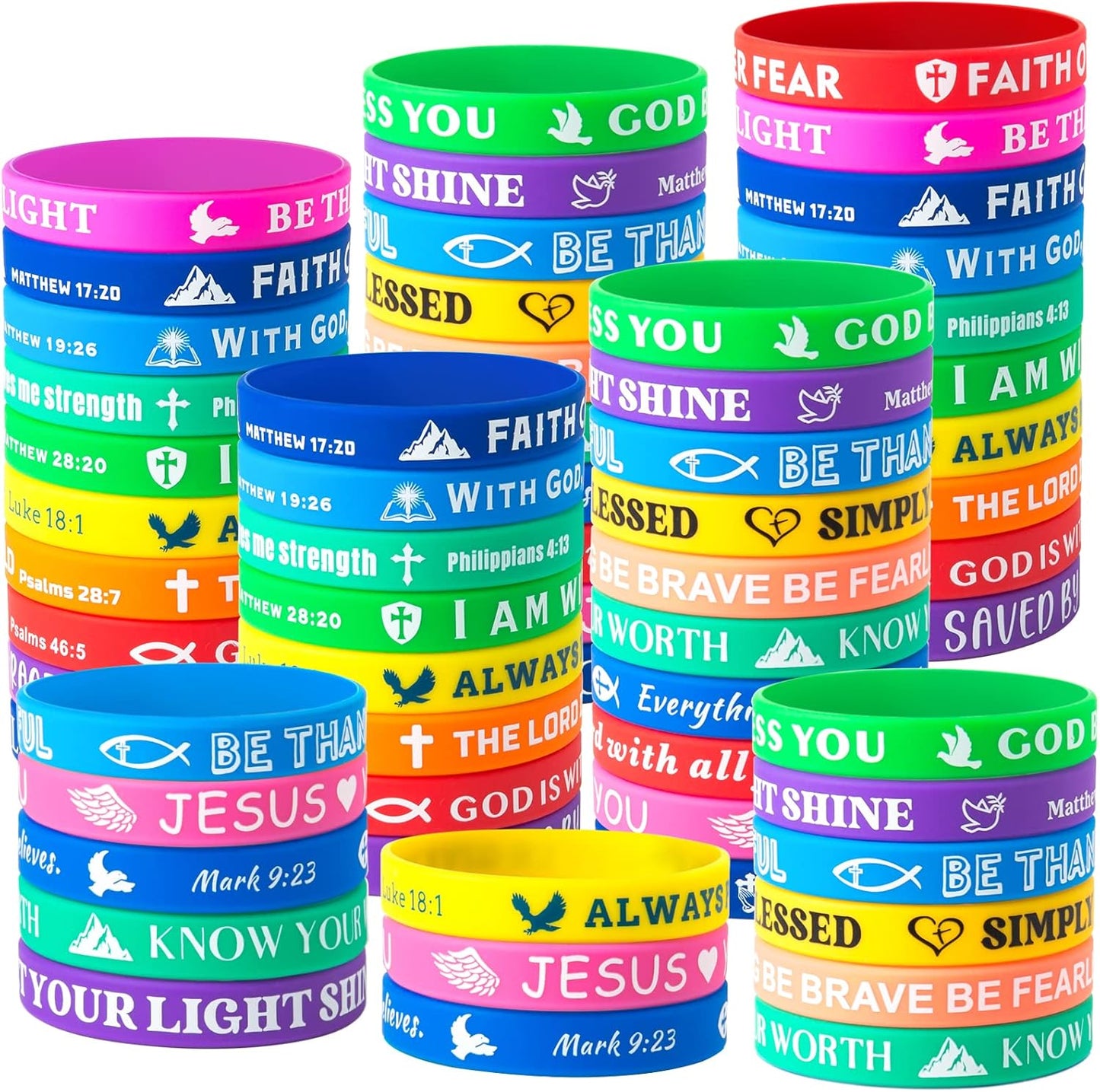 Bible Verse Bracelets – 80 Pcs Silicone Bracelets Bulk Jesus Bracelets – Cute Christian Bracelet Colored Wristbands – Comfortable and Lightweight – Perfect Religious Gifts for Men, Women