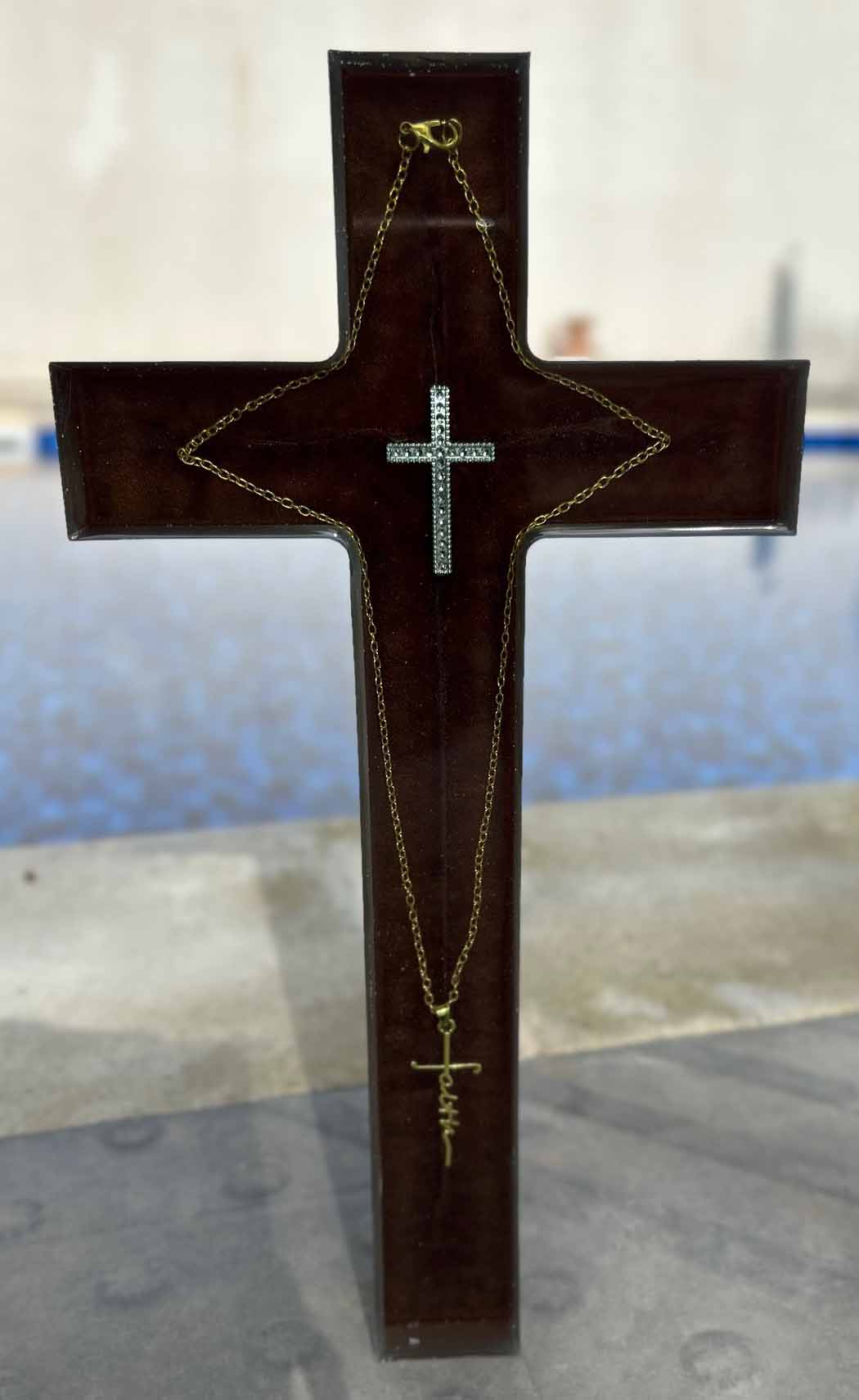 Handcrafted Large Resin Cross with Embedded Chain and Cross