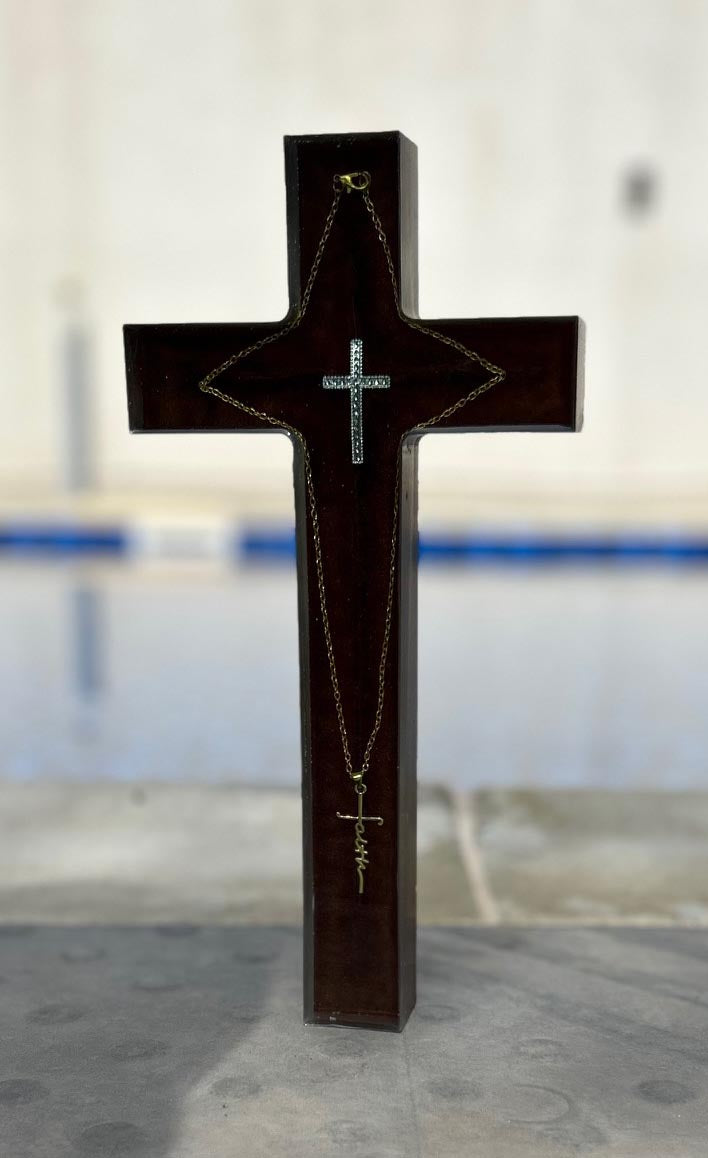 Handcrafted Large Resin Cross with Embedded Chain and Cross