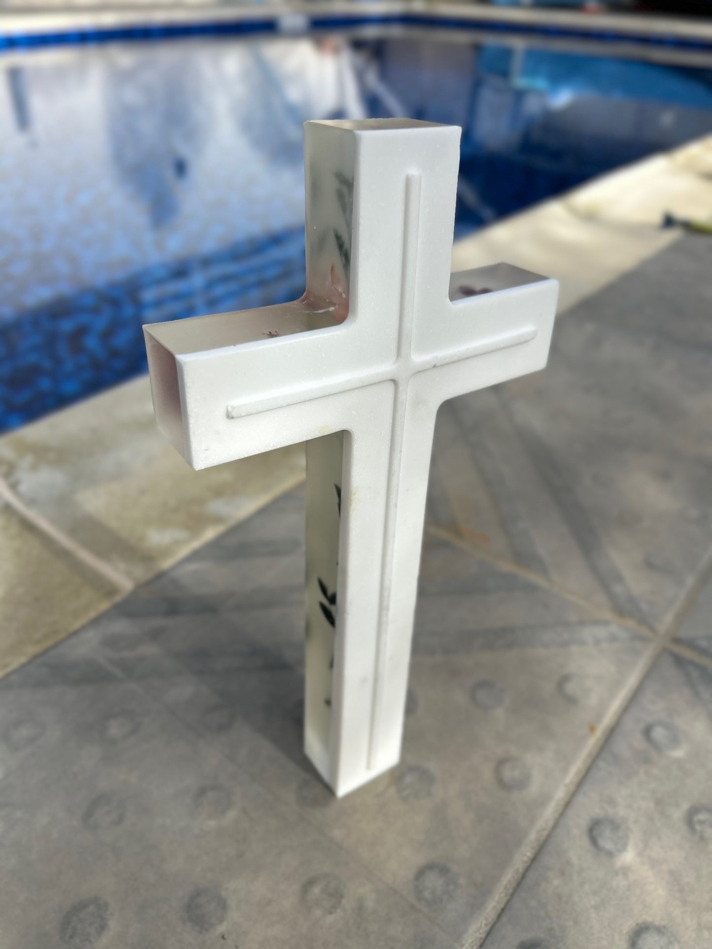 Handcrafted Resin Cross with Dried Florals and Liquid Glass Finish