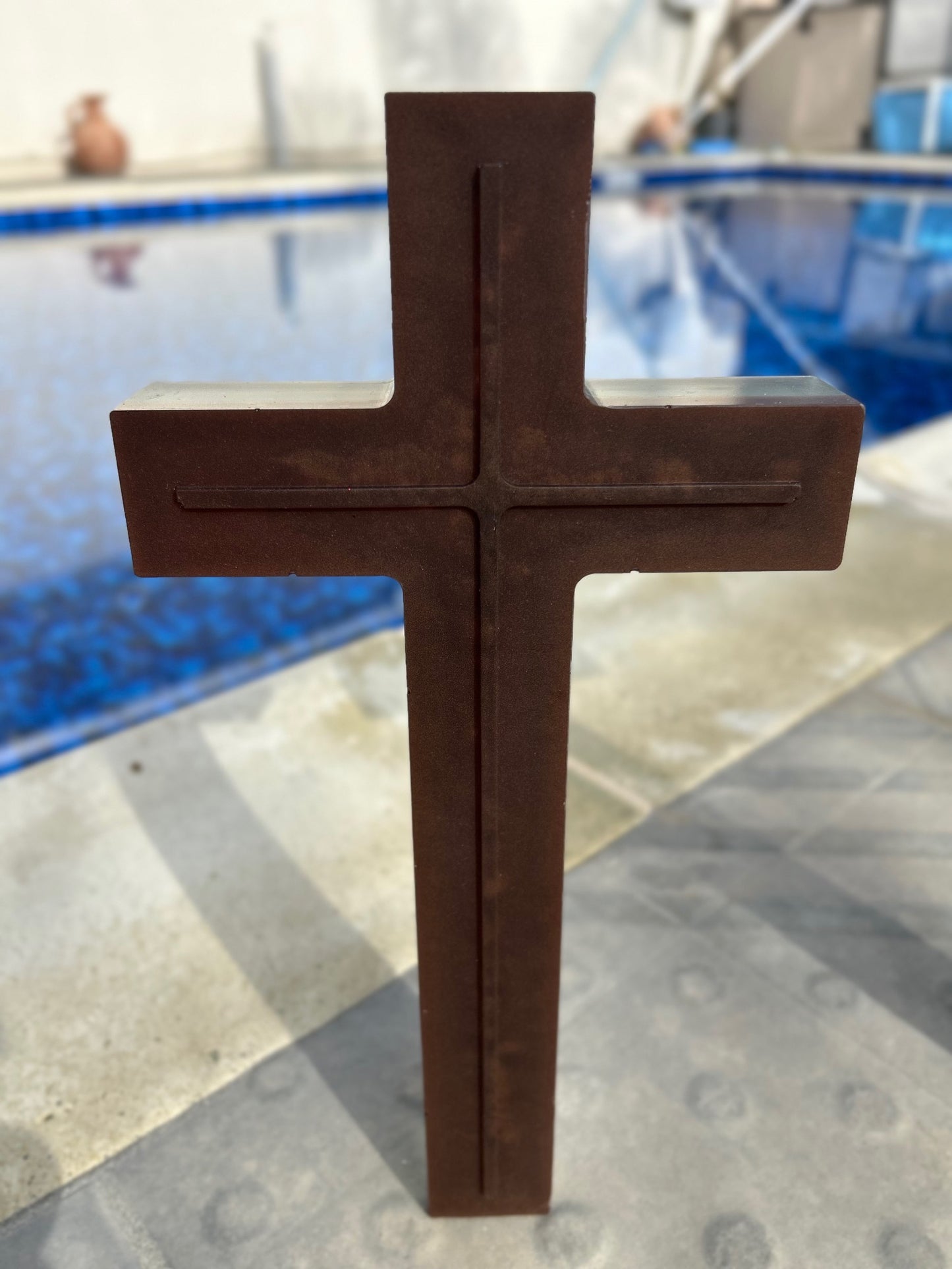 Handcrafted Large Resin Cross with Embedded Chain and Cross