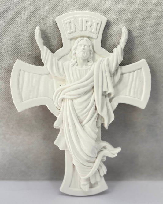 Handmade Porcelain Cross INRI Jesus Resurrection Wall Decor Religious Christian Gift