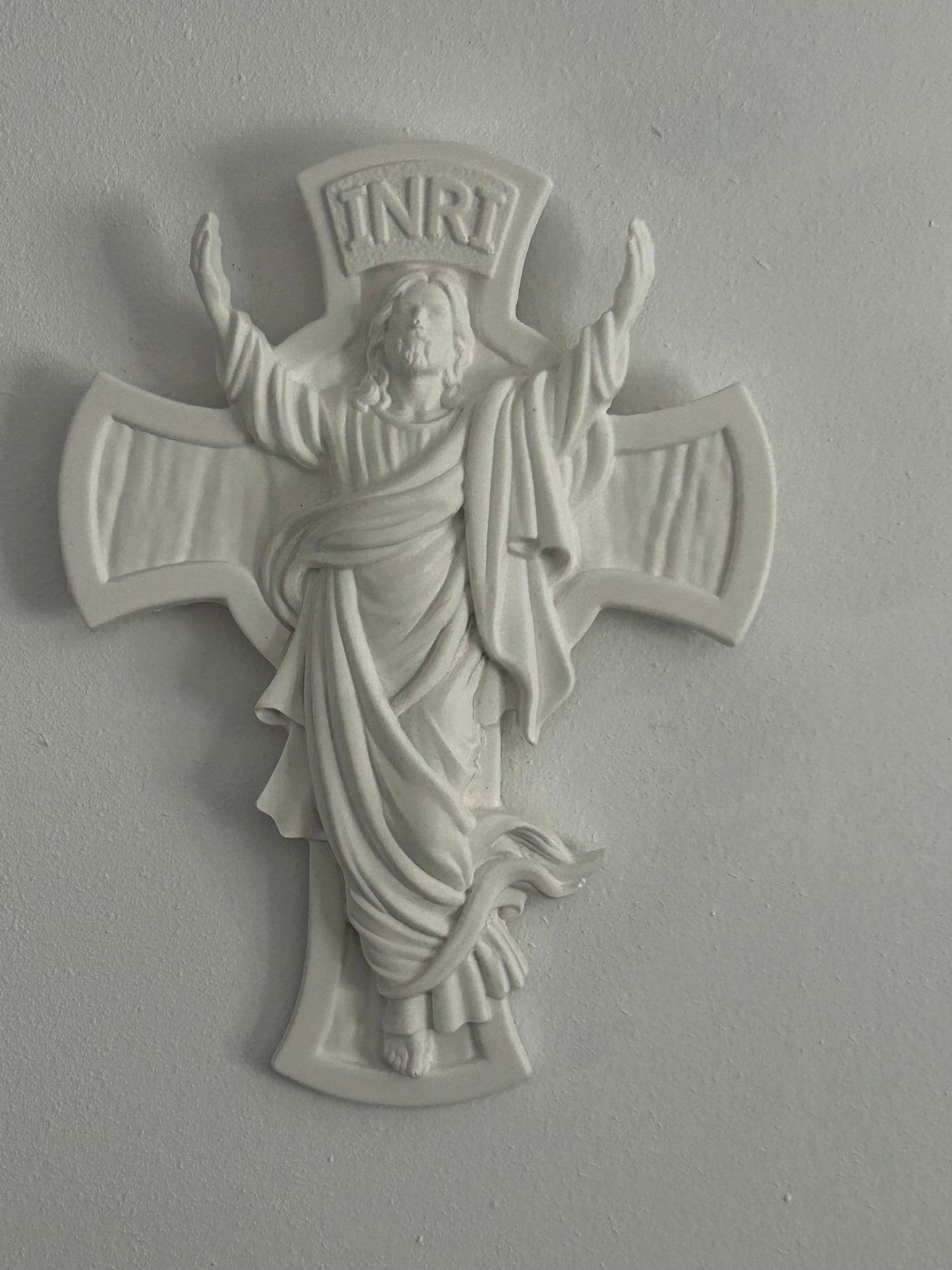 Handmade Porcelain Cross INRI Jesus Resurrection Wall Decor Religious Christian Gift