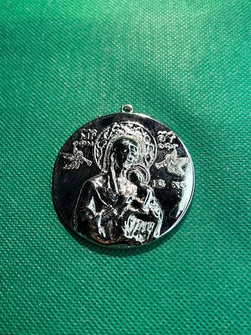 Hand Etched Silver Icon Pendant - Virgin Mary and Child