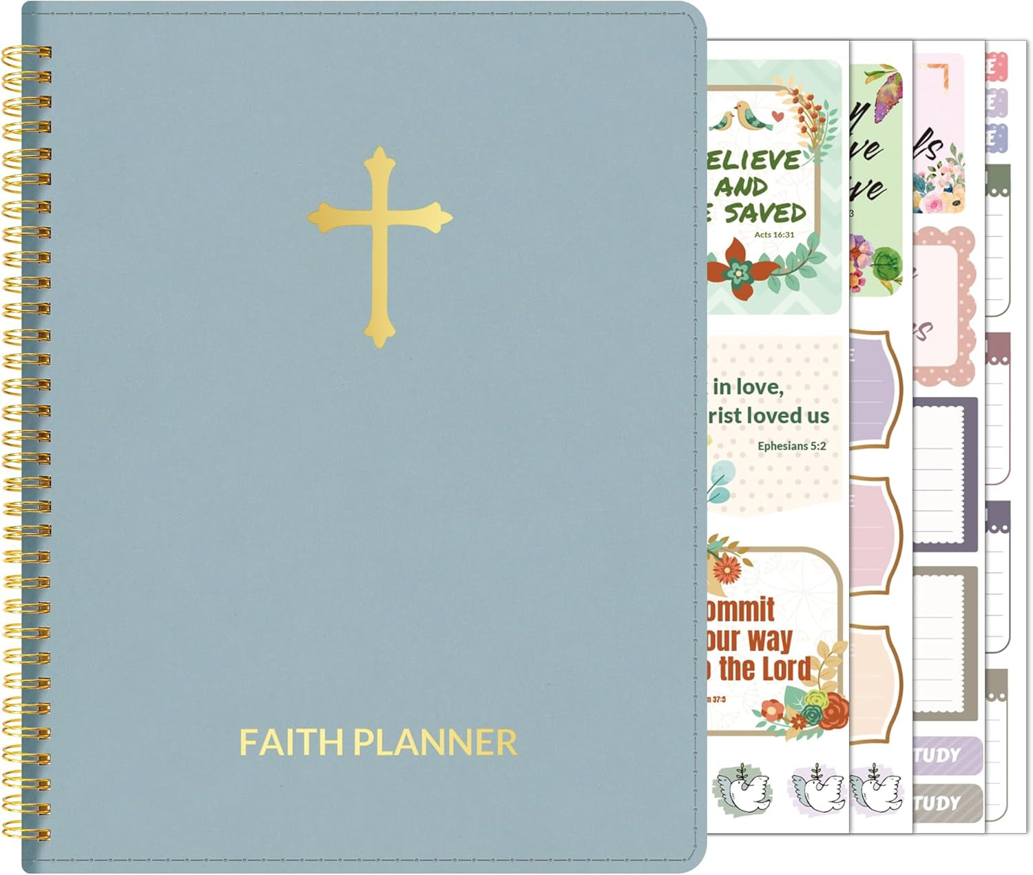 2025 Christian Planner - 12 Month Bible Journal and Prayer Planner A5 Spiral Bound, Monthly & Weekly Christian Organizer Gifts for Women Men (Grey Green)